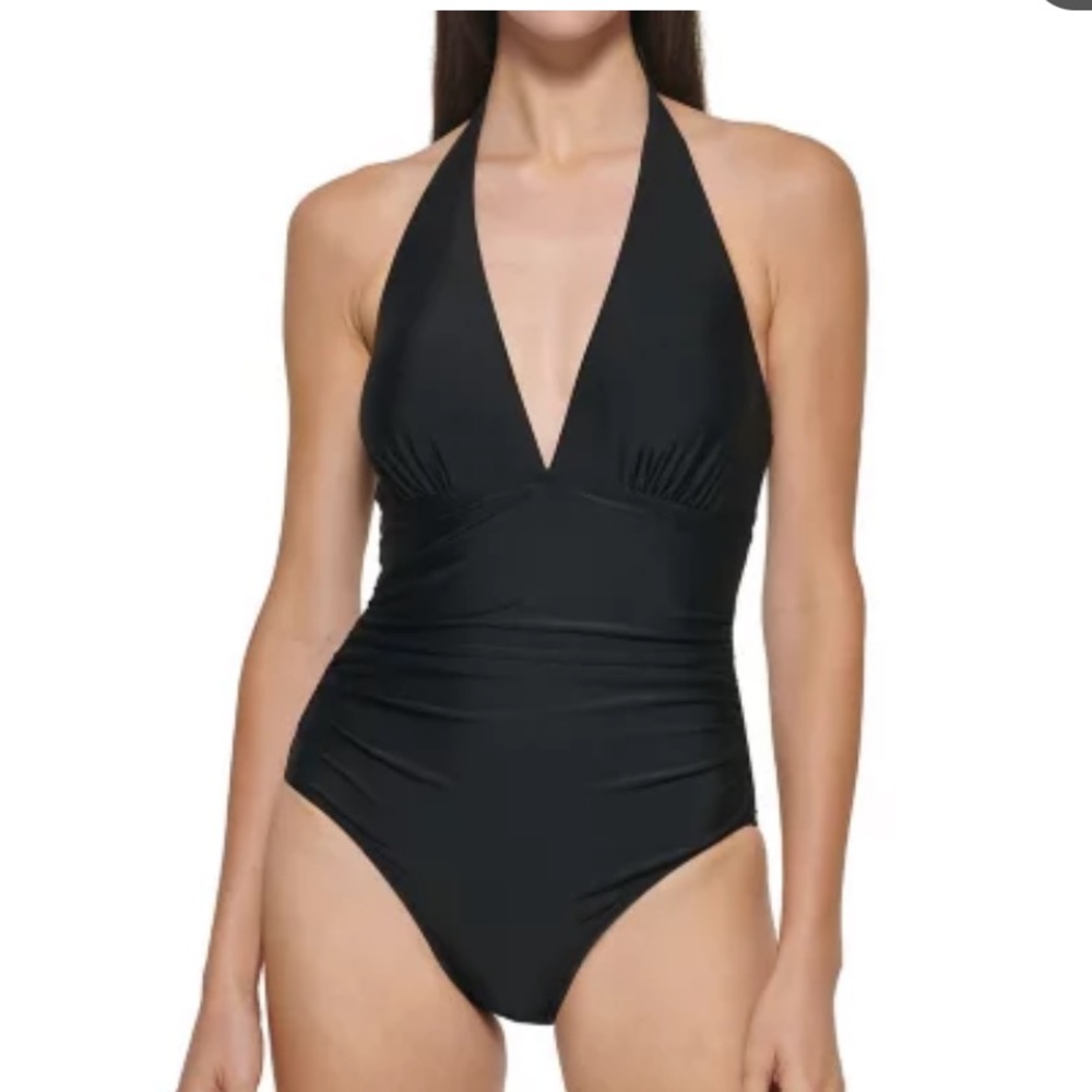 DKNY Halter Shirred Swimsuit
